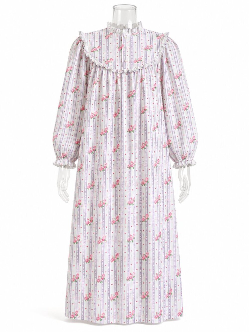Vintage Lanz of Salzburg Pink Floral Long Nightgown Size S 100% Cotton USA